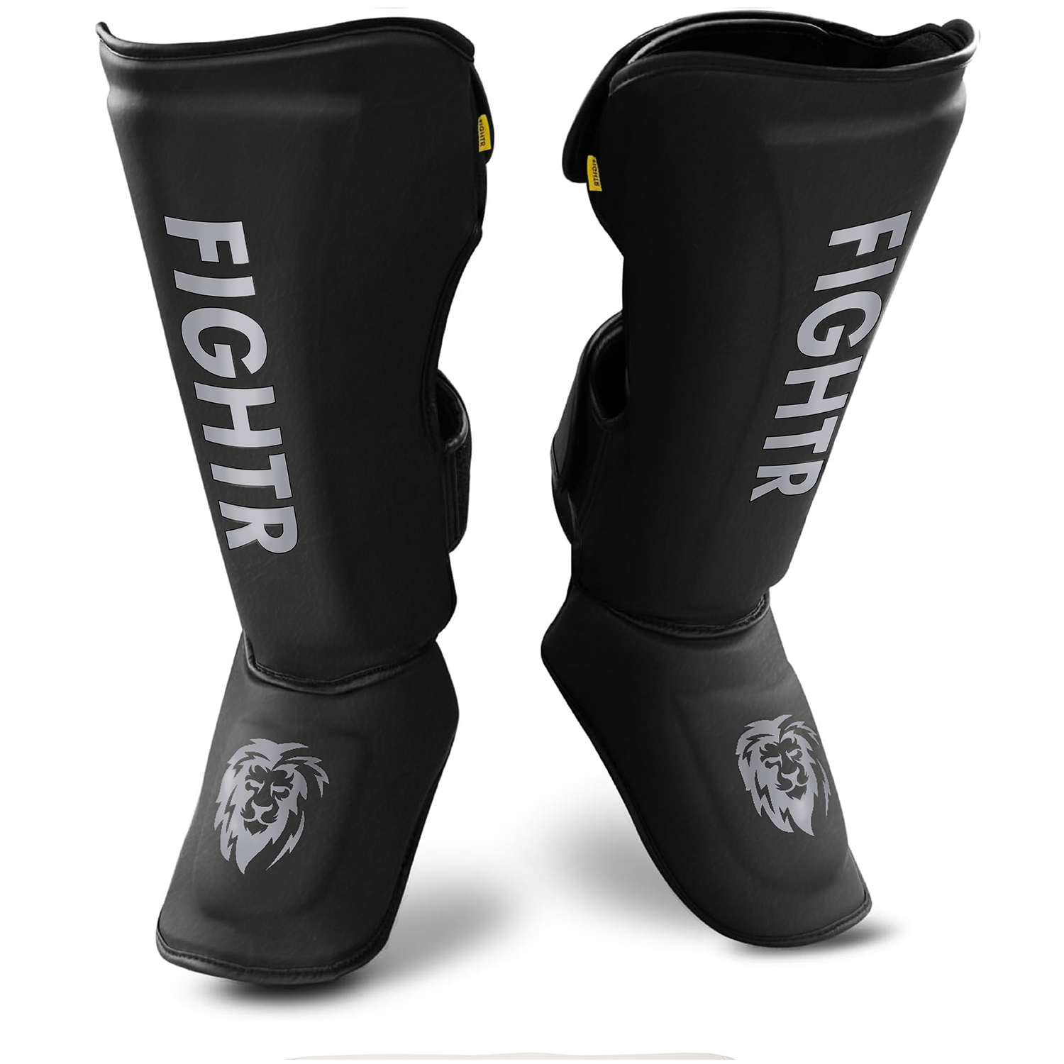 FIGHTR Professionele scheenbeschermers extra dik, met perfecte pasvorm en ideale bekleding, extra dikke scheenbescherming voor kicks in kickboksen, MMA, Muay Thai en vechtsport (All Black, M